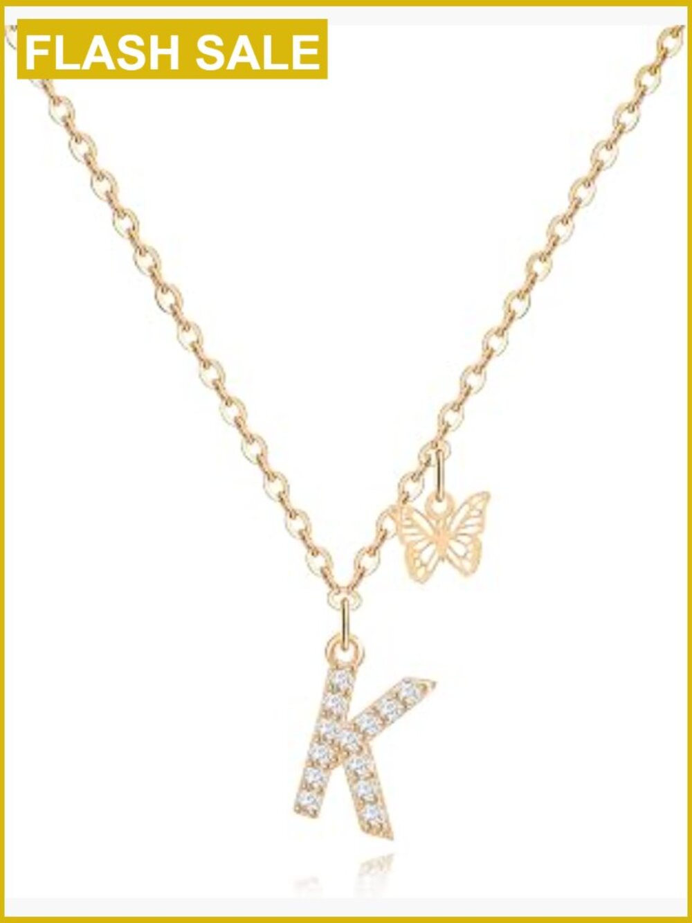 Dainty Initial Necklace Butterfly Pendant 14K Gold Plated Cubic Zirconia Brass